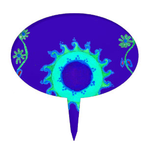 Beautiful Iridescent Blue Floral Art Oil Painting Cake Topper