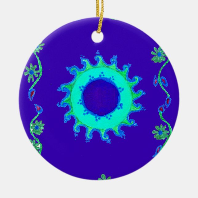 Beautiful Iridescent Blue Floral Art Oil Painting  Ceramic Ornament (Front)