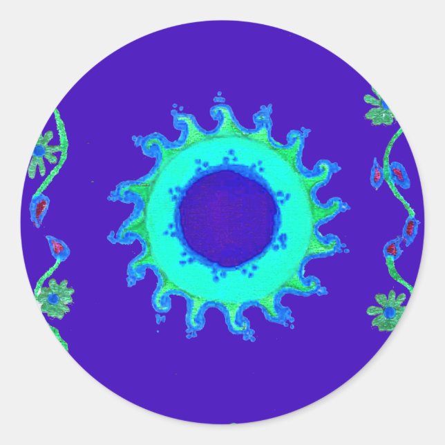 Beautiful Iridescent Blue Floral Art Oil Painting  Classic Round Sticker (Front)