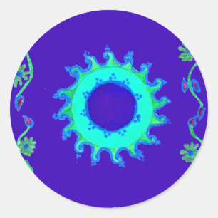 Beautiful Iridescent Blue Floral Art Oil Painting Classic Round Sticker