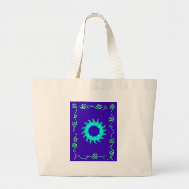 Beautiful Iridescent Blue Floral Art Oil Painting  Large Tote Bag (Front)
