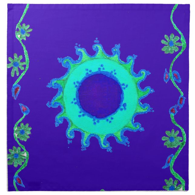 Beautiful Iridescent Blue Floral Art Oil Painting  Napkin (Front)