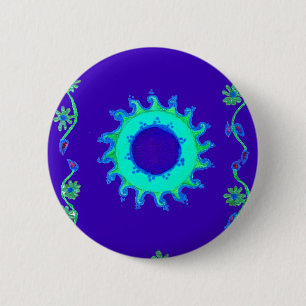 Beautiful Iridescent Blue Floral Art Oil Painting  Pinback Button