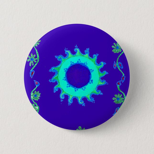 Beautiful Iridescent Blue Floral Art Oil Painting  Pinback Button (Front)