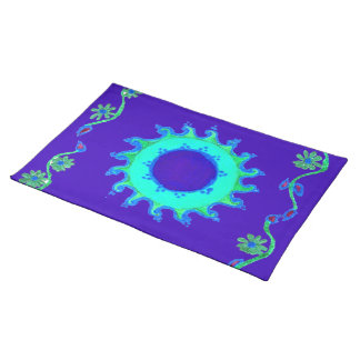 Beautiful Iridescent Blue Floral Art Oil Painting Placemat