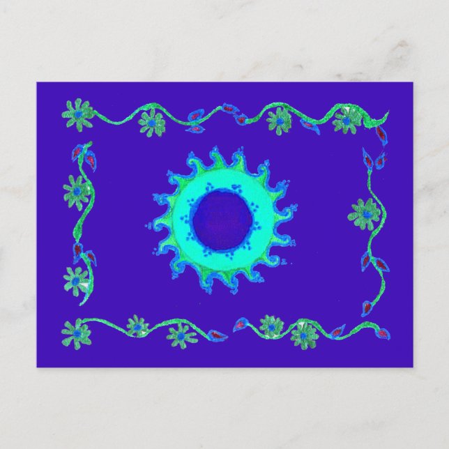 Beautiful Iridescent Blue Floral Art Oil Painting  Postcard (Front)