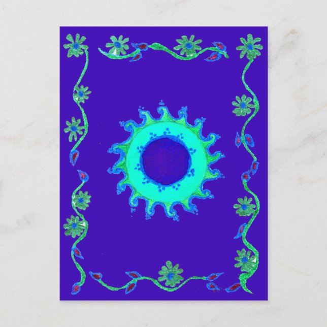 Beautiful Iridescent Blue Floral Art Oil Painting  Postcard (Front)