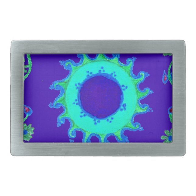 Beautiful Iridescent Blue Floral Art Oil Painting  Rectangular Belt Buckle (Front)