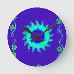 Beautiful Iridescent Blue Floral Art Oil Painting Round Clock