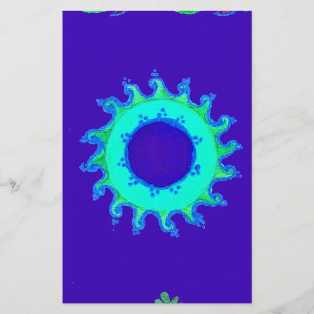Beautiful Iridescent Blue Floral Art Oil Painting  Stationery (Front)