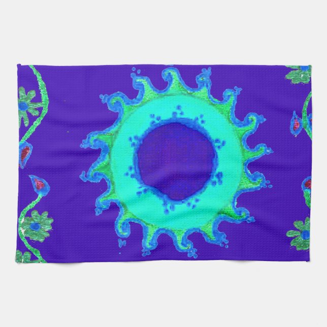 Beautiful Iridescent Blue Floral Art Oil Painting  Towel (Horizontal)