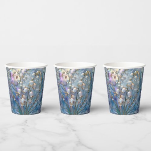 Beautiful Iridescent Lily of Valley Embossed Glass Paper Cups