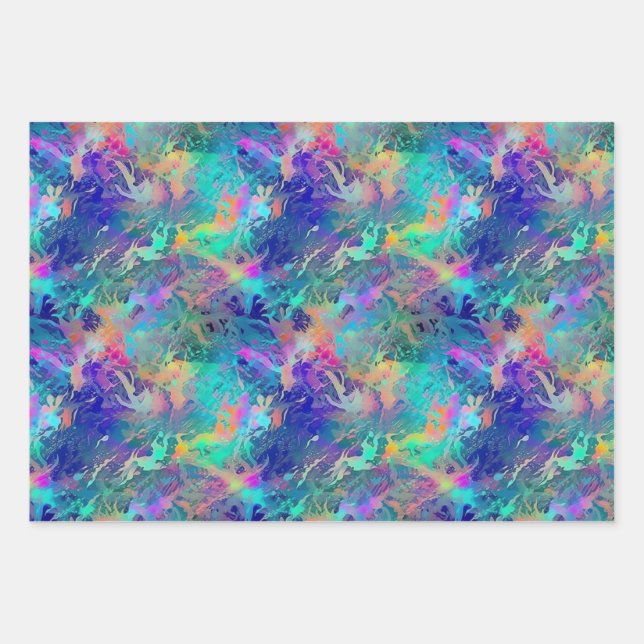 Beautiful Iridescent Oceanic Coral Print Pattern Wrapping Paper Sheets (Front)