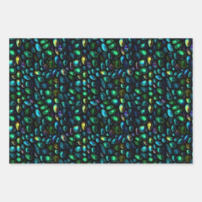 Beautiful Iridescent Pebbles Scales Ovals Pattern Wrapping Paper Sheets (Front)