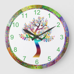 Beautiful Iridescent Rainbow Tree Boho Bohemian Large Clock