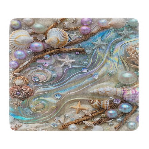 Beautiful Iridescent Seashells Pearls Starfish Cutting Board