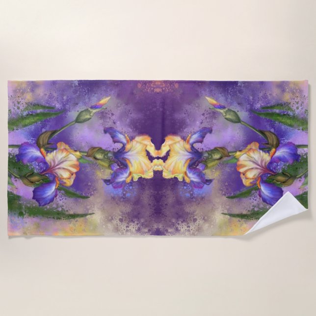 Beautiful Iris Flower Beach Towel Painting (Front)