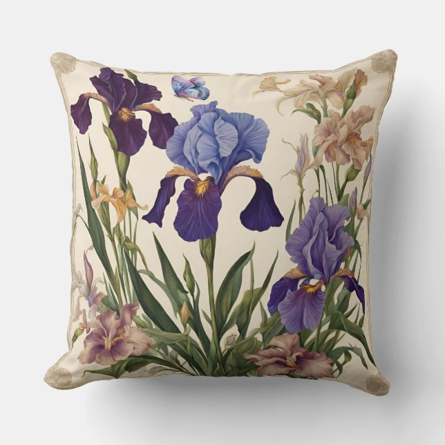 Beautiful Iris Flower Blooms  Throw Pillow (Front)
