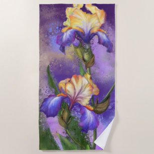 Beautiful Iris Flower - Migned Art Painting Beach Towel