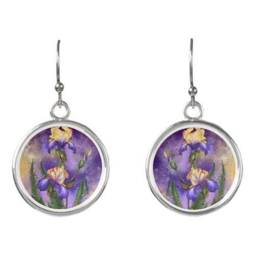 Beautiful Iris Flower _ Migned Art Painting Earrings