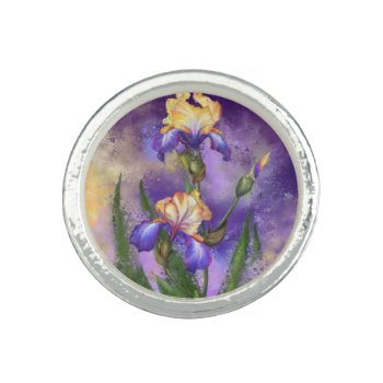 Beautiful Iris Flower - Migned Art Painting Ring by Migned at Zazzle