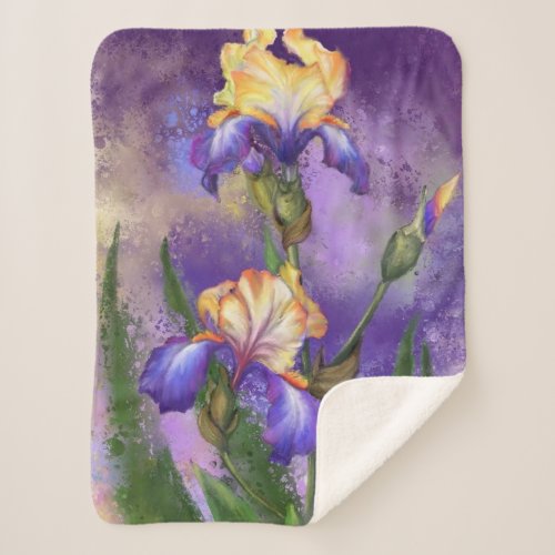 Beautiful Iris Flower _ Migned Art Painting Sherpa Blanket