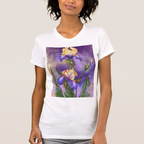Beautiful Iris Flower _ Migned Art Painting T_Shirt