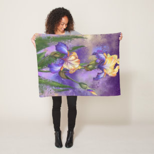 Beautiful Iris Flower - Migned Painting Art Fleece Blanket