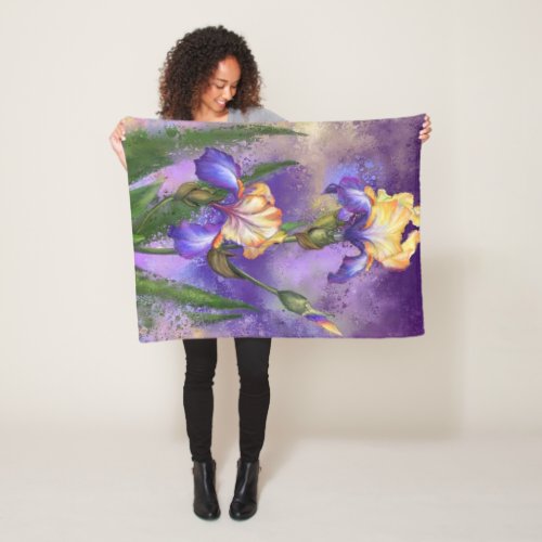 Beautiful Iris Flower _ Migned Painting Art Fleece Blanket