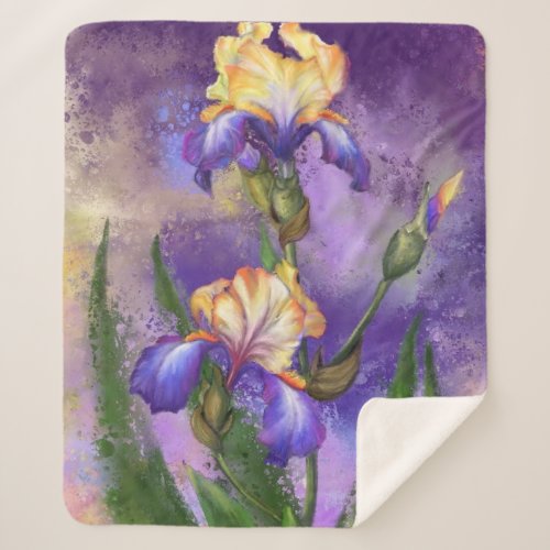 Beautiful Iris Flower _ Migned Painting Art Sherpa Blanket