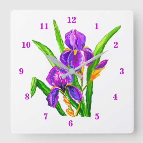 Beautiful Iris Flower Square Wall Clock