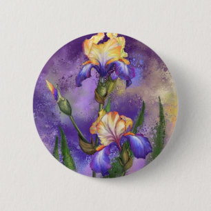 Beautiful Iris Flower - Watercolor Painting Button