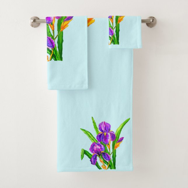 Beautiful Iris Flowers Bath Towel Set - Your Color (Insitu)