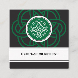 Beautiful Irish Black, Green and White Celtic Knot Square Business Card