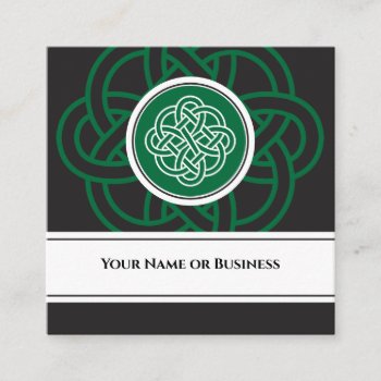 Beautiful Irish Black  Green And White Celtic Knot Square Business Card by StuffByAbby at Zazzle