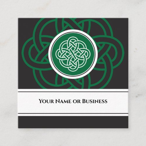 Beautiful Irish Black Green and White Celtic Knot Square Business Card