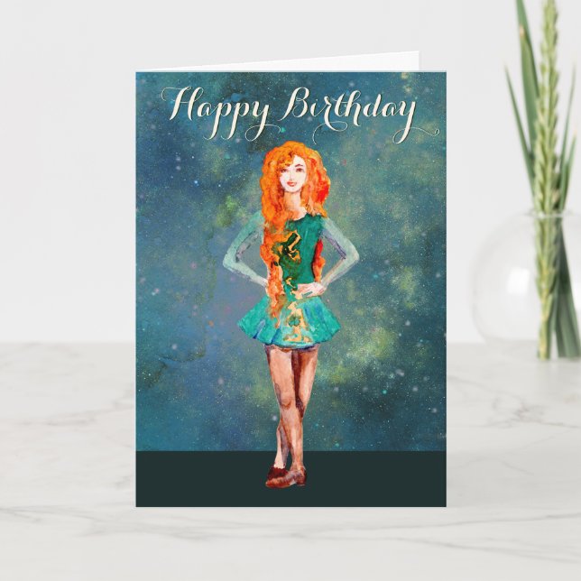Beautiful Irish Dancer Hard Shoe Dance Birthday Card (Front)