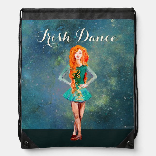 Beautiful Irish Dancer Hard Shoe Dance Drawstring Bag (Front)