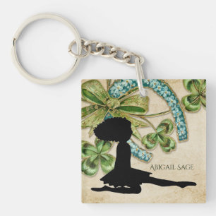 Beautiful Irish Dancer, Shamrock and Horseshoe Keychain