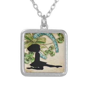 Beautiful Irish Dancer, Shamrock and Horseshoe Silver Plated Necklace