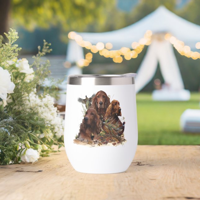 Beautiful Irish  Setter with Pheasant ,  Art  Thermal Wine Tumbler (Wedding)