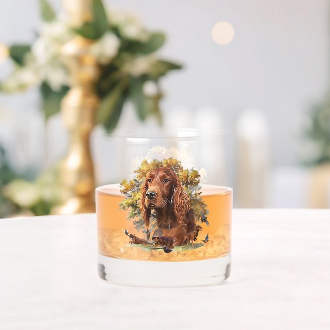 Beautiful Irish  Setters  Art  Whiskey Glass (Insitu (Wedding))