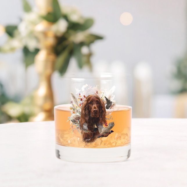 Beautiful Irish  Setters  Art  Whiskey Glass (Insitu (Wedding))