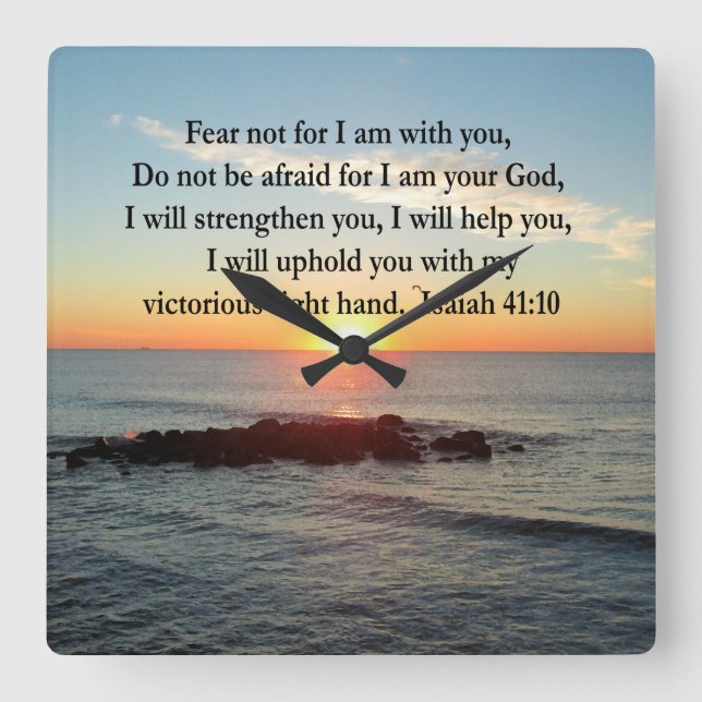BEAUTIFUL ISAIAH 41:10 SUNRISE SQUARE WALL CLOCK (Front)