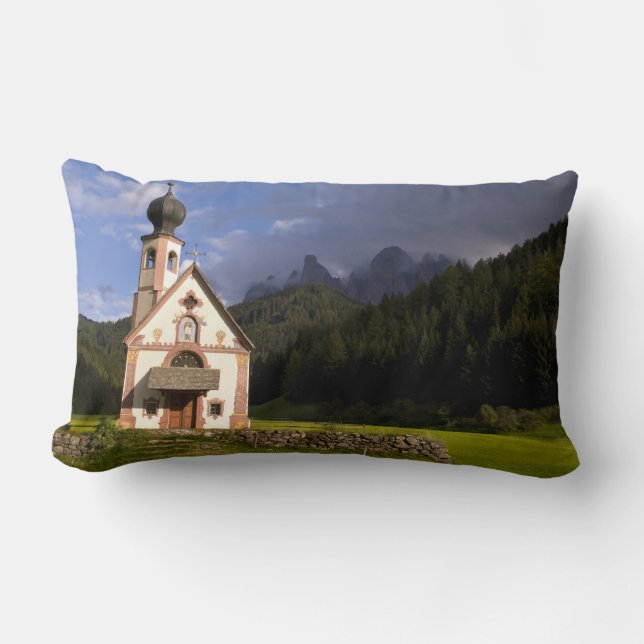 Beautiful isolated lonely church called Rainui Lumbar Pillow (Front)