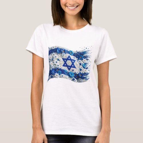 Beautiful Israeli flag in blooming flowers waves  T_Shirt