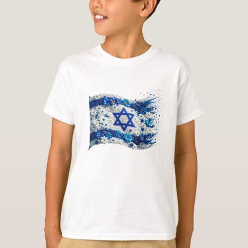 Beautiful Israeli flag in blooming flowers waves T_Shirt