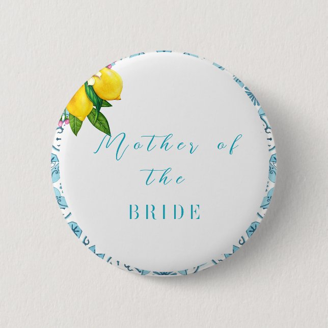 Beautiful Italian tile and lime bridal shower  Button (Front)