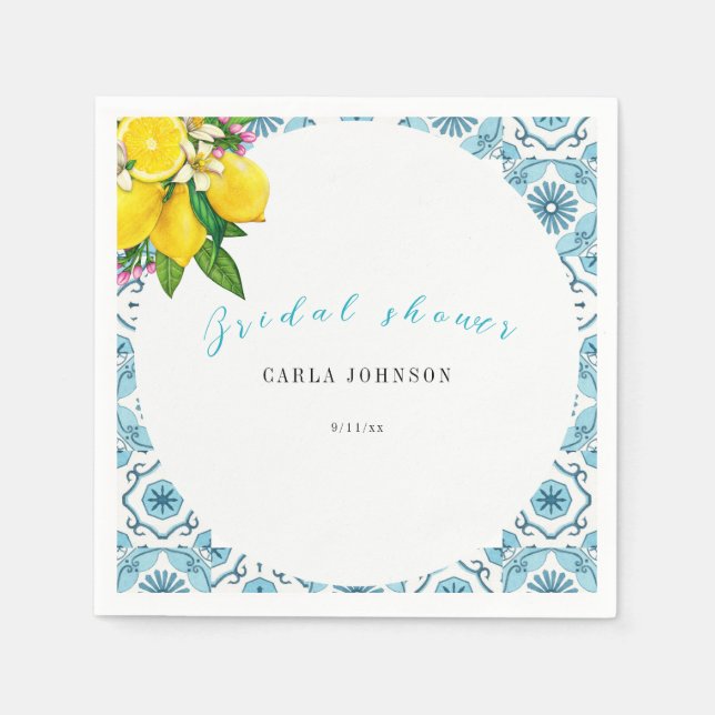 Beautiful Italian tile and lime bridal shower  Napkins (Front)