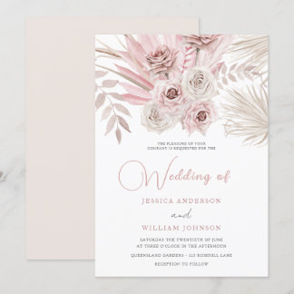 Beautiful Ivory & Dusty Rose Bohemian Wedding  Invitation